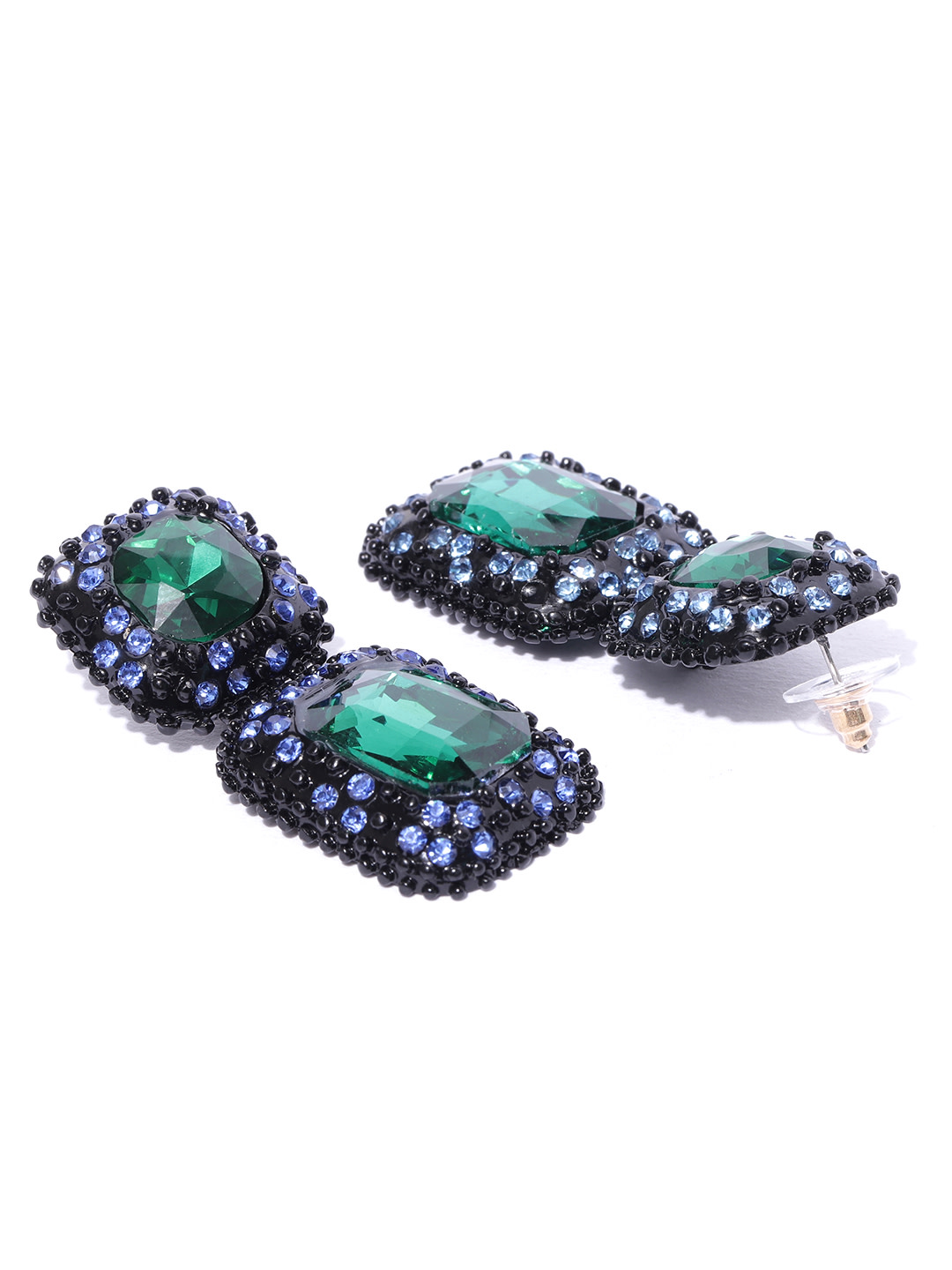 YouBella Green And Black Stone-Studded Geometrical Jewellery Set